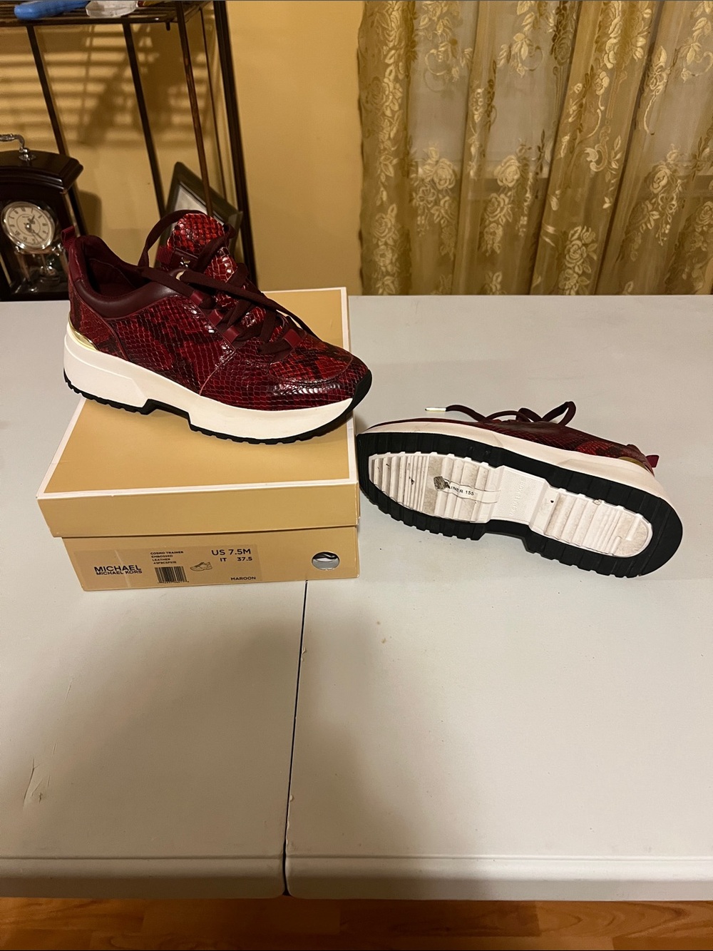 Michael Kors Women's Deep Red Snakeskin Platform Sneakers